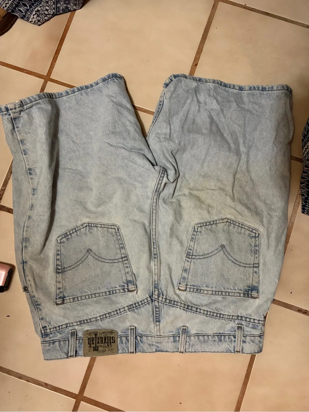 Levi's SilverTab Loose Shorts ( Jorts ) Light Wash Denim with Stains Trashed 38